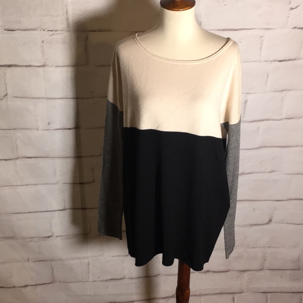 Vince Wool Cashmere Tricolor Colorblock Sweater